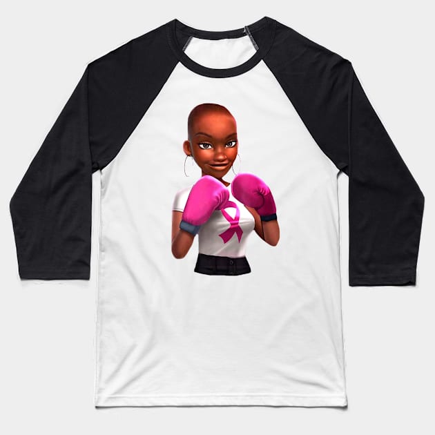 Black Girl Pink Warrior Breast Cancer Awareness Boxing Gift Baseball T-Shirt by Fowlerbg